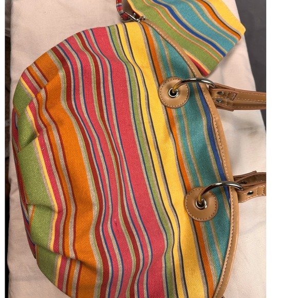 Covington Reversible Canvas Striped Tote Bag Rainbow Multi-Color Striped Beach - Picture 10 of 10